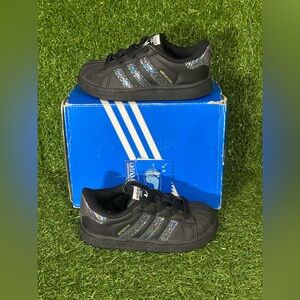 ADIDAS ORIGINALS SUPERSTAR EL I SIZE 7K INFANT , COLOR BLACK/METALLIC SILVER